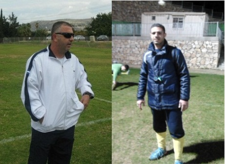 המאמנים:אלי מזרחי מיוקנעם(מימין)ושמעון רביבו .